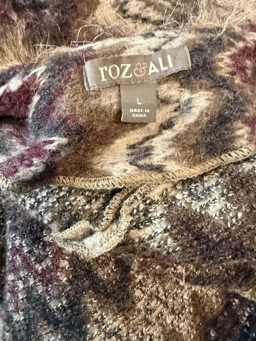VTG Y2k Roz & Ali Faux Fur Trim Zigzag Knit Cardigan Sweater Jacket with Ruffles - Picture 10 of 13